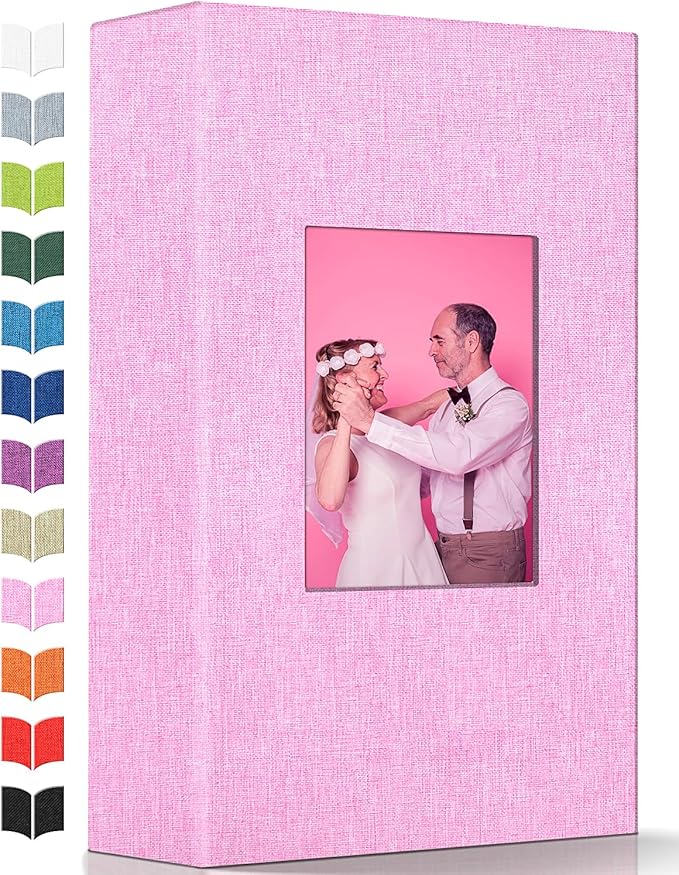 Photo Album 4x6 with 300 Pockets,Slip-in Picture Albums,Linen Cover Memory Book with Front Window,White Page Vertical Photo Book for Wedding,Family,Anniversare,Baby,Vacation
