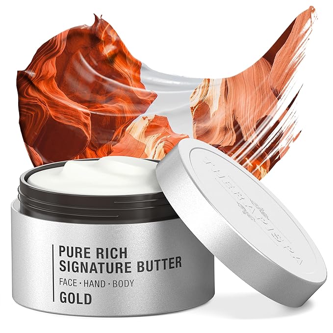 THERAPISPA Moisturizing Body Butter – Rich Body Cream with Shea Butter, Ceramides, Collagen & Vitamin B5 to Repair & Soften Dry, Cracked Skin (Gold, 7.0 fl oz)