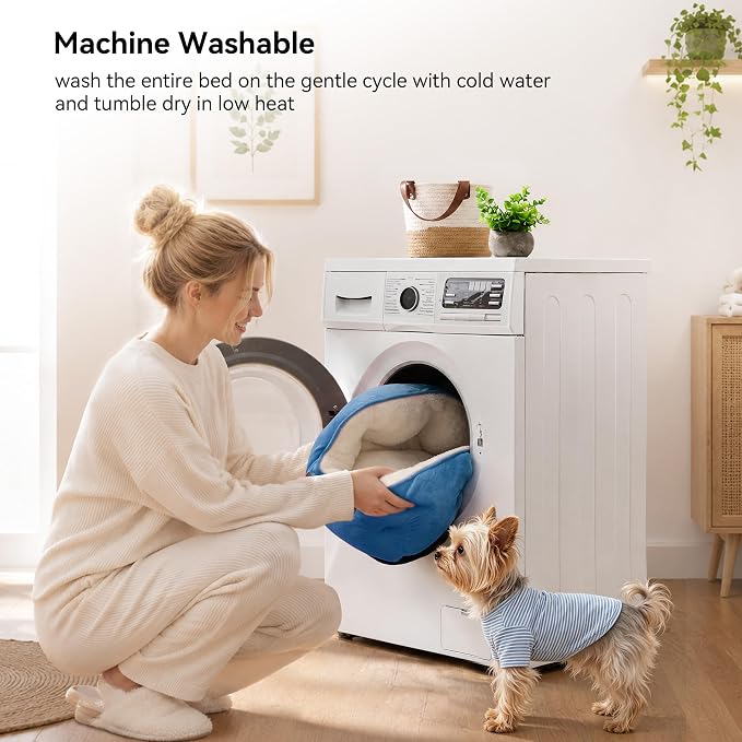 Asvin Medium Dog Bed for Medium Dogs, Cat Beds for Indoor Cats, Pet Bed for Puppy and Kitty, Extra Soft & Machine Washable with Anti-Slip & Water-Resistant Oxford Bottom, Light Blue, 25 inches