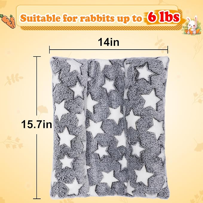 MEWTOGO 15.7" x 14" Bunny Bed for Rabbit Cage, Thickened & Soft | Prevent Sore Hocks Plush Mat with Cotton Lounger Pillows, Small Animal Flop Mat for Hutch Sleeping Indoor, Gray-Star