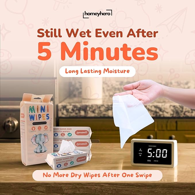 Mini Wet Wipes - Alcohol & Fragrance Free, Safe for Babies & Kids - 16 Bags Total 128 Wipes (Sunset Elephant)