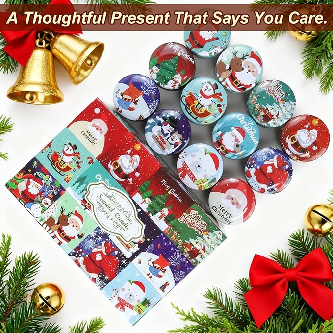 Christmas Scented Candle Gift 12 Pack, Christmas Candles for Home Scented, 100% Natural Soy Wax Long Lasting Jar Aromatherapy Candle Gifts for Women Men Adult