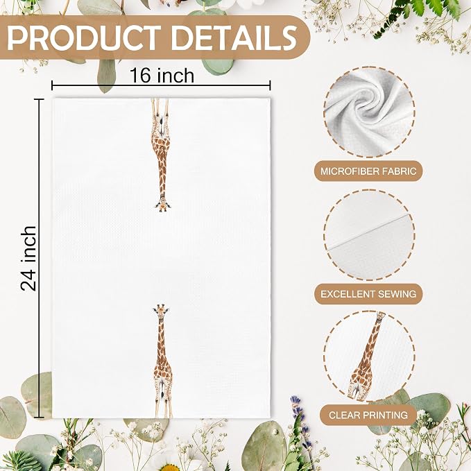 Funny Giraffe Kitchen Towels and Dishcloths Sets of 2, Giraffe Decor Gifts for Women, Woodsy Rustic Cabin Safari Jungle Nursery Home Decor Dish Hand Tea Towels for Bathroom Kitchen,16x24In