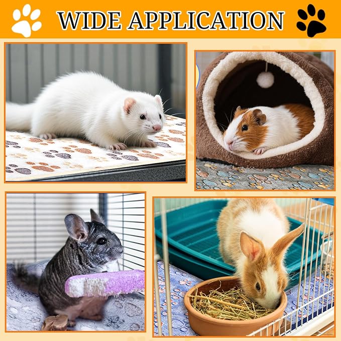 8 Pcs Washable Guinea Pig Bedding Absorbent Small Animal Cage Liners Reusable Guinea Pig Fleece Blankets Waterproof Pet Pee Pad Sleep Mat Pad Cover for Rabbit Ferret Chinchilla Hamster