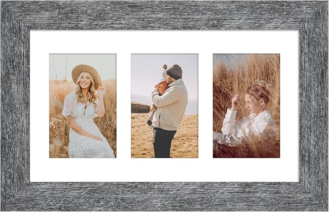 8x14 Picture Frame Display 3 opening 4X6 Picture Frame Collage,Multi Photo Frame with Mat,Plexiglass,Wall Hanging Decor,Grey Wood Grain