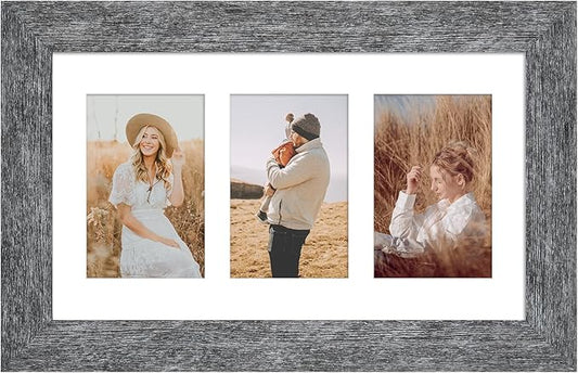 8x14 Picture Frame Display 3 opening 4X6 Picture Frame Collage,Multi Photo Frame with Mat,Plexiglass,Wall Hanging Decor,Grey Wood Grain