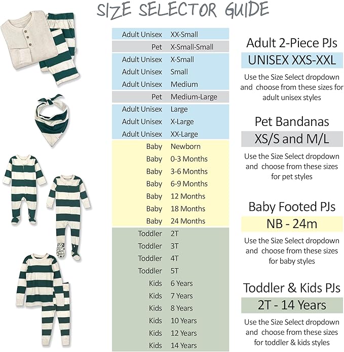 JAMIE Matching Family Jammies Holiday Pajamas 100% Organic Cotton PJs Adults, Kids, Toddlers, Baby, Pets