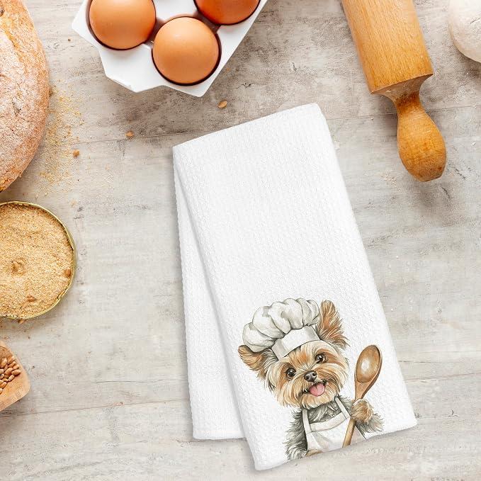 Funny Yorkshire Terrier Chef Kitchen Towels, Yorkie Gifts for Women, Chef Gifts, Funny Yorkie Dog Decorative Dish Hand Tea Towels for Kitchen Bakery, 16x24 Inch