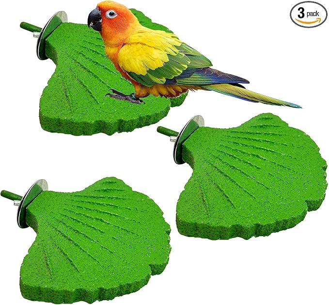3 Pcs Parrot Perch Resin Bird Beak Grinding Stone Leaf Shape Perch Stand Foot Clawing Trimmer Bird Cage Accessories for Cockatiels Conures Budgies Lovebirds (Green)
