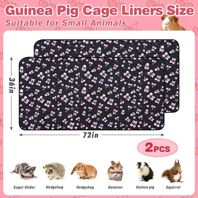 2 Pack Waterproof Guinea Pig Cage Liner, 36" x 72" Washable Reusable Guinea Pig Liner, Super Absorbent Leak-Proof Pet Pee Pad Mats for Guinea Pigs Rabbit Chinchilla Bunny Hamster