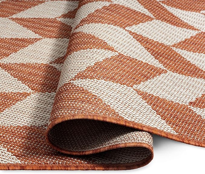 Nicole Miller New York Patio Country Calla Contemporary Herringbone Indoor/Outdoor Area Rug, Orange/Ivory , 6'6"x9'2"