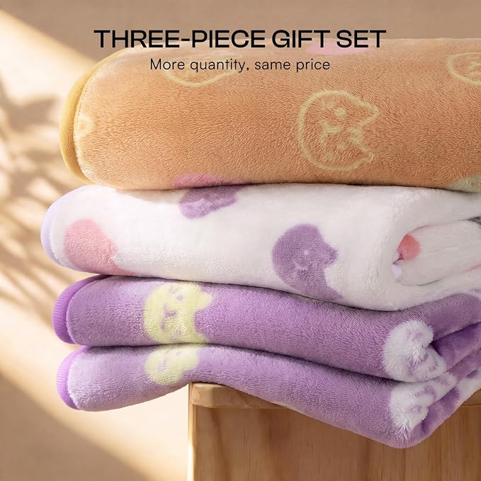 Luciphia 3 Pack Cute Cat Blankets Cozy Small Throw for Pet Puppy,30"x20" | Fuzzy Flannel Small Pet Blanket Washable, Cute Cat Print for Crate Car Bed. Puppy Essential,Cat Stuff Gifts,Medium