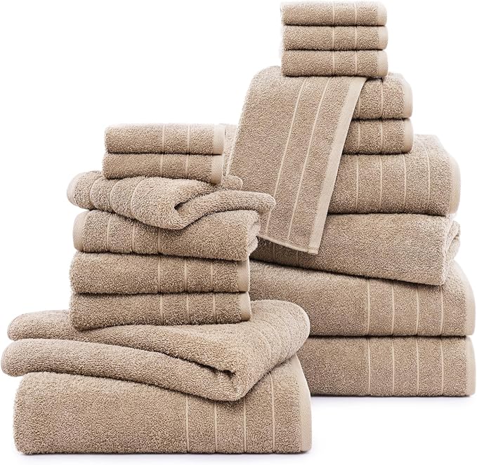Casa Platino 100% Mercerized Cotton Bathroom Towel Set - 18 Pcs - Ring Spun, Super Soft & Highly Absorbent - 6 Large Bath Towels, 6 Washcloths, 6 Hand Towels - Wide Variety of Colours - Tawny Brown