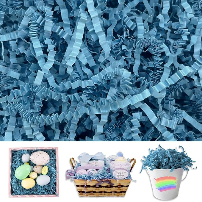 Deep Blue Crinkle Cut Paper Shred Filler, 2 LB Basket Filler Shredded Paper, Confetti Stuffing for Basket Filling, Halloween, Thanksgiving, Christmas, Birthdays, Gift Wrapping, Stuffer Party Supplies