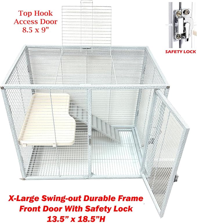 Extra Large 30.5"x18.25"x34"H Two Tiers X-Large Front Doors Top Access Door Tight 1/2-inch Wire Spacing for Feisty Ferret Hammock Chinchilla Cat Sugar Glider Home On Wheels