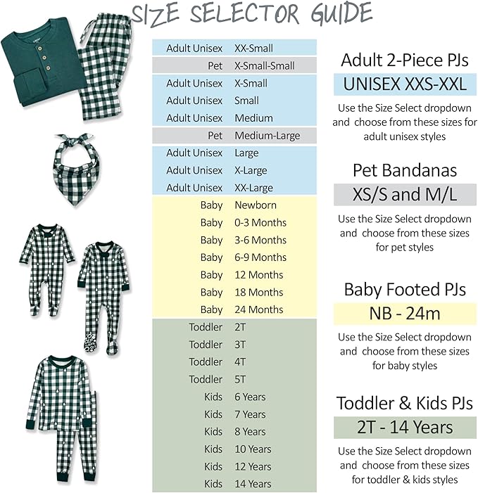 JAMIE Matching Family Jammies Holiday Pajamas 100% Organic Cotton PJs Adults, Kids, Toddlers, Baby, Pets