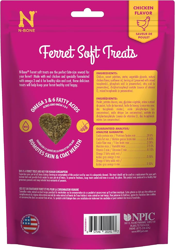 N-Bone 1 Pouch Ferret Soft Treats Chicken Flavor, 3 Oz (Pack of 2)