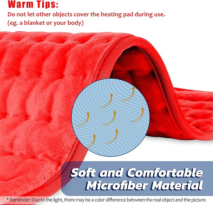 24"X12" Electric Heating pad with 6 Heat Settings, Auto Shut Off, Red Dry Electric Heating for Back Neck Knee Arms Legs Shoulder Heat Pads for Christmas Birthday Father's Day Mother's Day