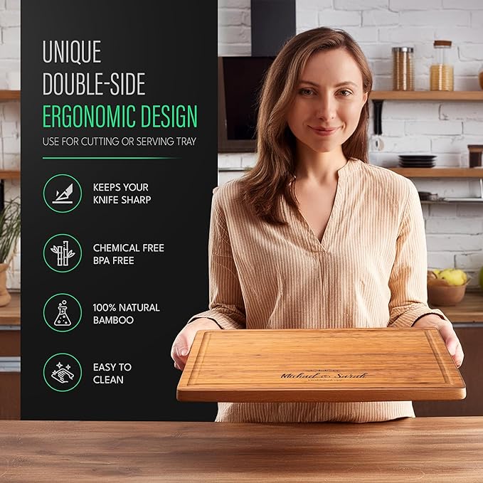 Personalized Cutting Board - Custom Engraved Wood Charcuterie Board Perfect for Wedding Gift, Mother's Day & Anniversary, With Gift Box & Stands - Large (16'' x 11'' x 1'')