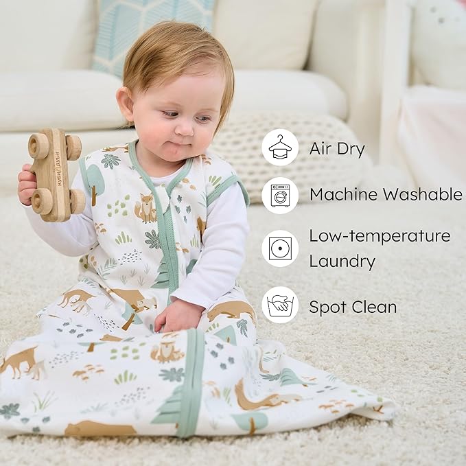Baby Sleep Sack 18-24 months, 100% Cotton Sleeping Sack for Toddler, 3 Pack Baby Wearable Blanket, 0.5 Tog Lightweight Double Zipper Sleep Bag XLarge Green Forest Bear