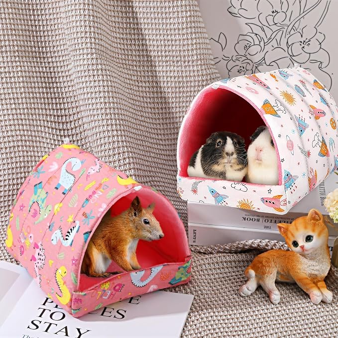 UPINS 2 Pack Guinea Pig Bed,Guinea Pig Hideout | Washable Small Animal House Cage Accessories,for Dwarf Rabbits Chinchillas Hamsters Hedgehogs Ferrets and Rats