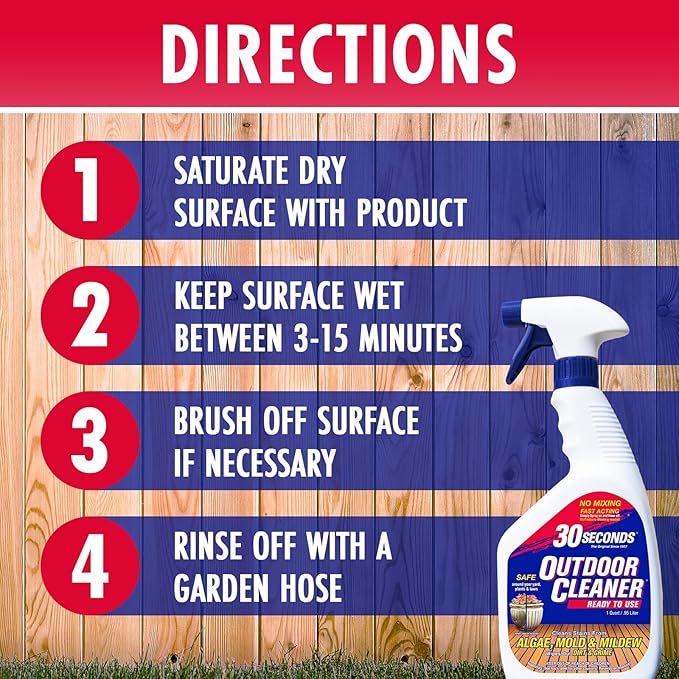30 SECONDS Outdoor Mold & Mildew Stain Remover Spray | Ready To Use | 32 fl. oz. | 2 Pack