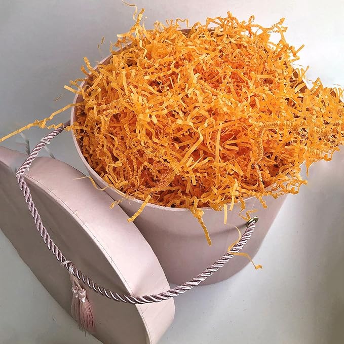 Zankubom 1 LB Orange Crinkle Cut Paper Shred Filler Great for Gift Wrapping, Basket Fillers, Birthday, Gift Wrapping, Anniversary, Halloween Thanksgiving Christmas Party Decor Filling Supplies
