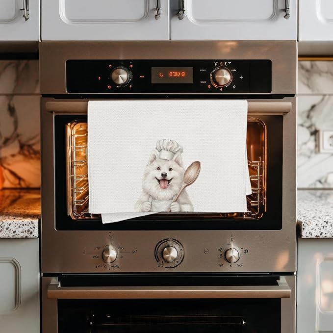 Funny Samoyed Chef Kitchen Towels, Gifts for Samoyed Lovers, Chef Gifts for Women Men, Funny Dog Decorative Dish Hand Tea Towels for Kitchen Bakery, 16x24 Inch