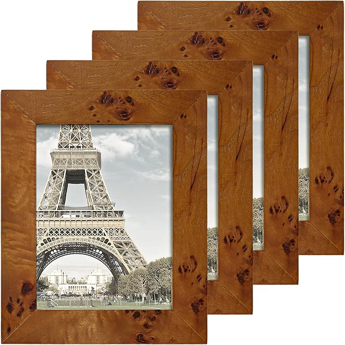 Concepts DHD, Burl Wood Picture frame, Wallhung Or Tabletop Décor In Bulk, Table Or Wall Photo Collage (5x7, 4 Pack)
