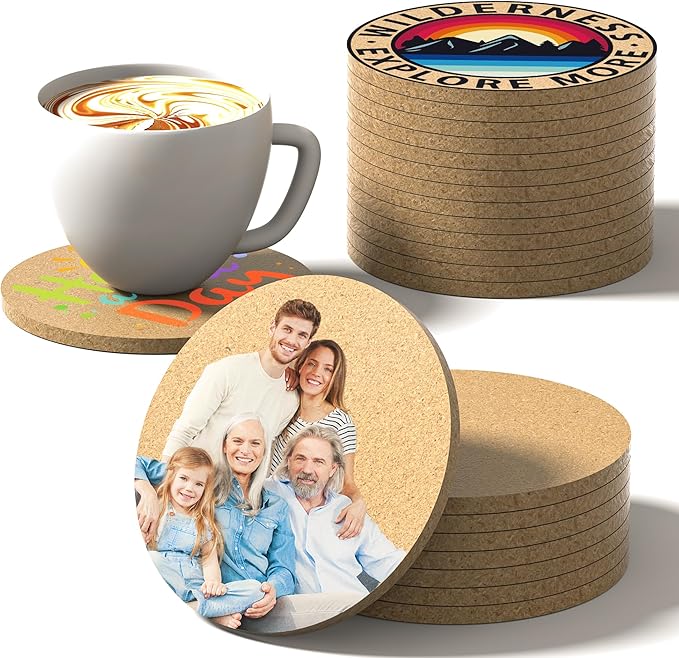 30-100 Pcs Personalized Coasters, UV Full Color Printing Customize Photo Logo Text, Custom Cork Bar Coaster for Drinks, Non-Slip Heat-Resistant Custom Drink Coasters for Personalized Gifts (Round)