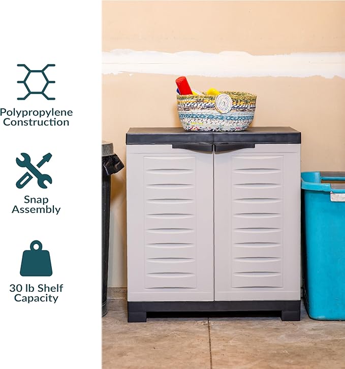 Sunnydaze 25.5" H Resin Garage Storage Cabinet - Garage Cabinet with Adjustable Shelf - Freestanding Utility Storage for Laundry Room, Office, Basement - Gray