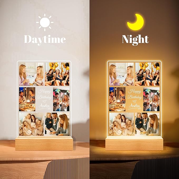 Custom Picture Frames with Photo, Personalized Picture Frame with Night Light, Custom Photo Frame, Customized Best Friend Photo Gifts, Personalized Christmas Birthday Gifts for Women Friends Her Him
