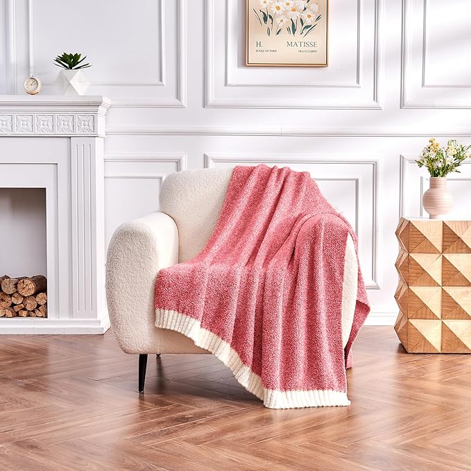 CozeCube Super Soft Fullfy Microfiber Reversible Knitted Blankets, Warm Cozy Fuzzy Plush Throw, Christmas red and White Melange Throw Blanket for Couch Bed Sofa, 50" x 60"