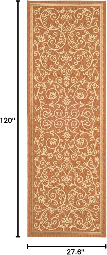 SAFAVIEH Washable Rug Outdoor Courtyard Collection - 2'3" x 10' Runner, Terracotta & Natural, Non-Shedding & Easy Cleaning, Ideal for Patio, Entryway, Mudroom, Hallway, Kitchen (CY2098-3202)