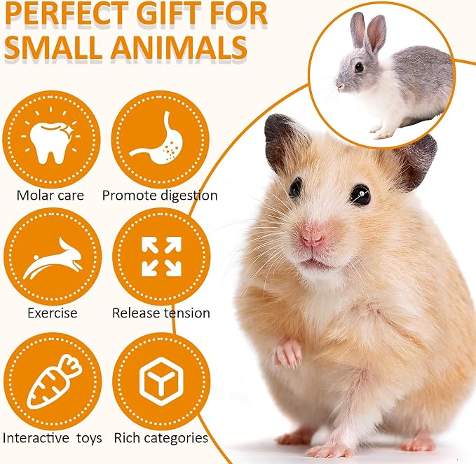 Hamster Toys Set, Guinea Pig Toys Bunny Small Animal Chewing Toy for Cage | Chinchillas, Gerbils, Rats, Rabbit Rodents Teeth Care Toys, Apple Wood Timothy Hay Mouse Toy Swing Seesaw Bridge