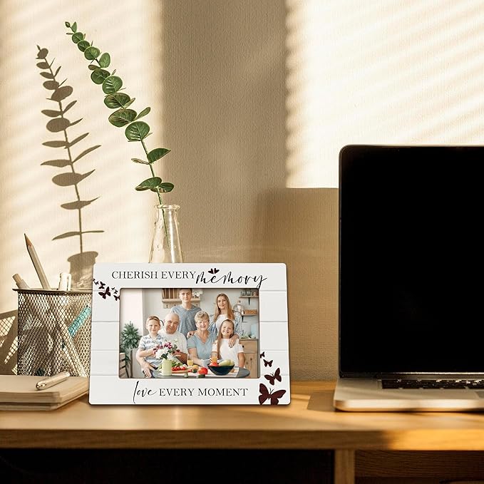 Family Photo Frame, Housewarming Gifts for Family Mom, Long Distance Wooden Photo Frames, Cherish Every Memory and Love Every Moment Decorative Picture Photo Frame for Desk Table 4X6 Photos