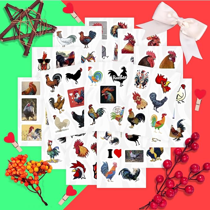 100Pcs Rooster Stickers for Water Bottle and Laptop - Rooster Party Supplies & Decorations, Waterproof Vinyl Decals, Cute Animal and Farm Stickers, Gifts for Women & Men