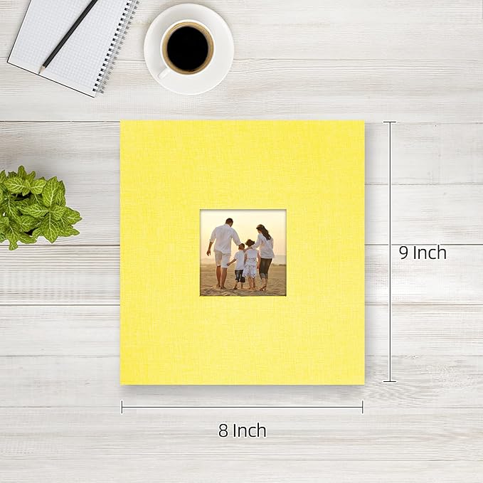 potricher Small Photo Album 4x6 200 Photos Linen Cover Picture Photo Book for Family Wedding Anniversary Baby Vacation (Yellow,200 Pockets)