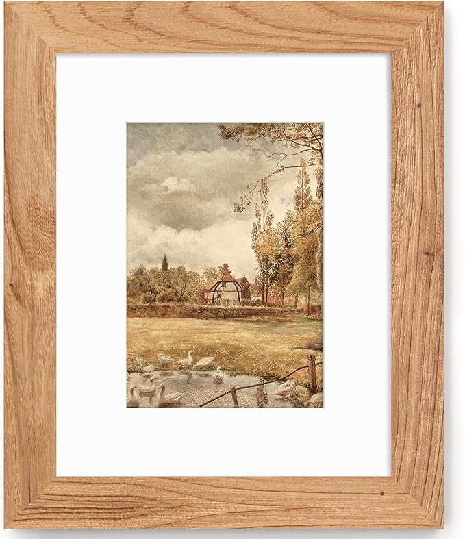 Fun Memories 8x10 Picture Frame with Mat for 5x7 Photo, Solid Elm Wood & Tempered Glass, Rustic Wall & Tabletop Display Frame, Natural, 1 Pack