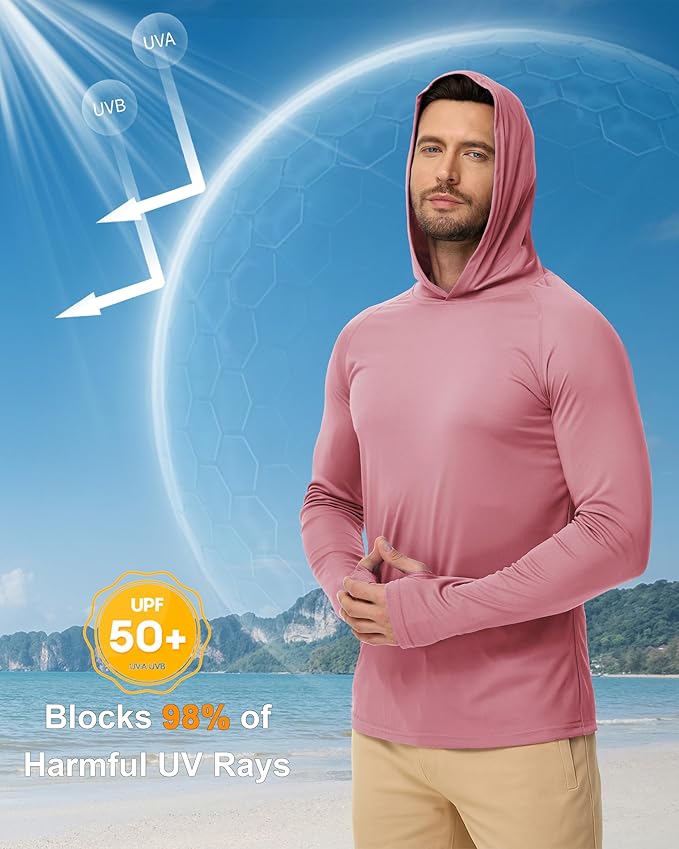 Boladeci Men's UPF 50+ Sun Protection Lightweight Hoodie Shirts Long Sleeve Fishing Shirt SPF UV Hiking Swim