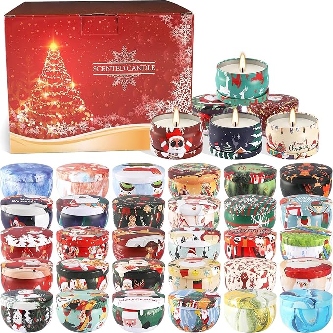 36 Pack Christmas Scented Candles Set for Home, Relaxing Stress Relief, Aromatherapy - Natural Soy Wax and Fragrance - Gifts for Women, Mom, Best Friend, Wife, Birthday