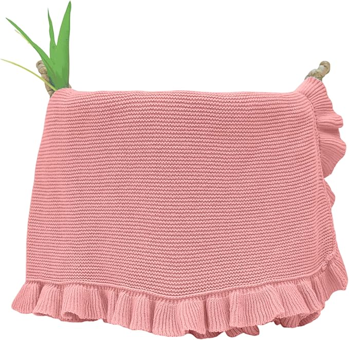 Ruffle Knit Blanket for Baby - 100% Luxury Soft Cotton Knit Warm Cozy Cuddle Stroller Crib Blanket for Newborns, Infants, & Toddlers (Rose Pink)