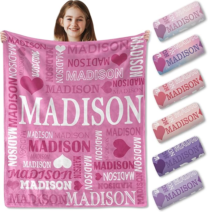 Ships Next Day- Custom Blanket with Name, Personalized Kids Throw Blankets, Teen Girl Gifts Trendy Stuff, Christmas Birthday Gifts for Boys Girls