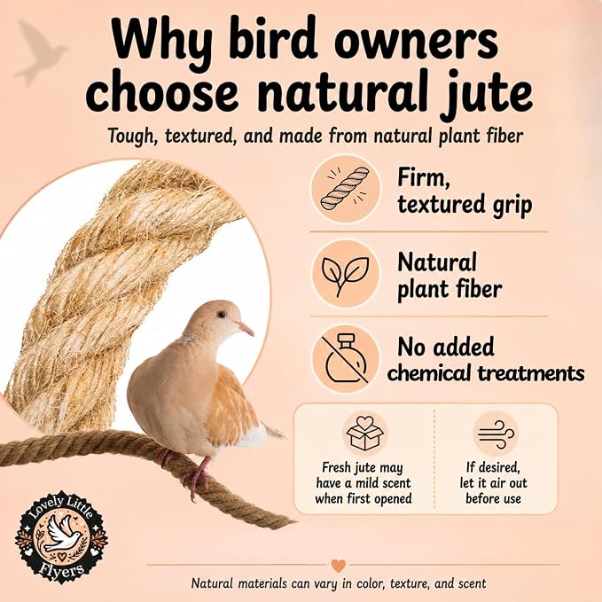 Bird Rope Perch for Parrots, Bendable Natural Jute Boing with Pine Wood and Stainless Steel Mount, Cotton Alternative, Cage Accessory for Parrots (Brown, 4 feet)