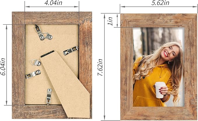 iRahmen 4x6 Picture Frame Set of 4, High Definition Real Glass Rustic Brown Frame, 4 x 6 Wood Photo Frames for Tabletop Display and Wall Mounting