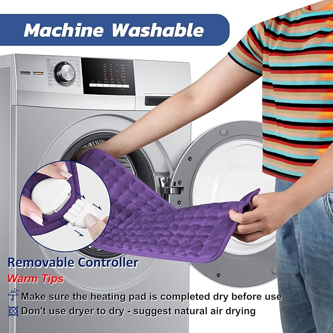 Electric Heating pad with 6 Heat Settings, Auto Shut Off, Dry Electric Heating for Back Neck Knee Arms Legs Shoulder Heat Pads for Christmas Birthday Father's Day Mother's Day (24"X12", Dark Purple)