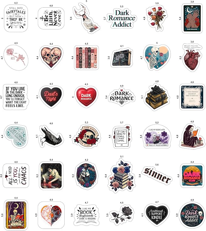 100Pcs Dark Romance Stickers for Water Bottle - Dark Book Stickers, Booktok Decals - Gifts for Book Lovers