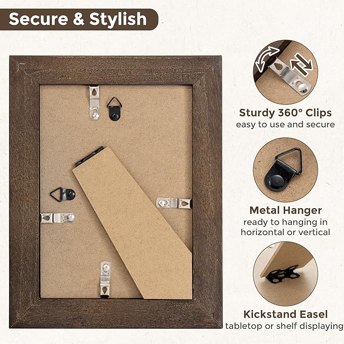 Fun Memories 5x7 Picture Frame with Mat for 4x6 Photo, Solid Elm Wood & Tempered Glass, Rustic Wall & Tabletop Display Frame, Walnut, 1 Pack