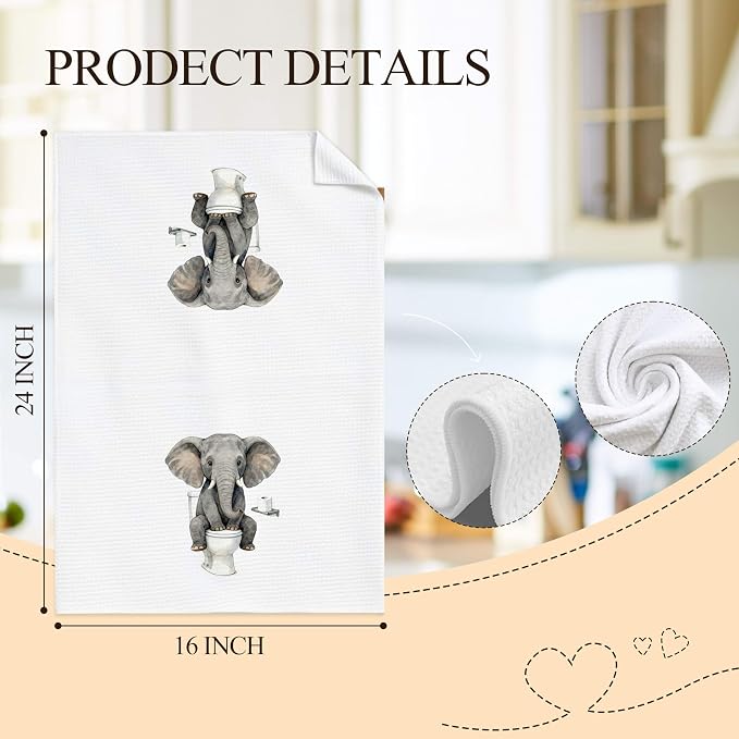 Funny Elephant Bathroom Hand Towels, Elephant Lover Gifts, Humor Bathing Elephants Animal Decorative Hand Towels for Bathroom Washroom Restroom, 16x24 Inch Set of 3