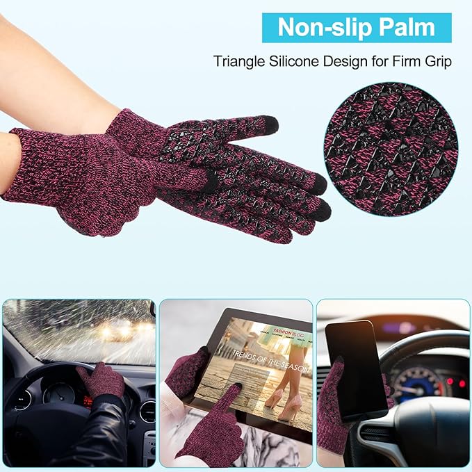Winter Fleece Lined Beanie Hat Scarf Sock Touchscreen Gloves Set for Men Women